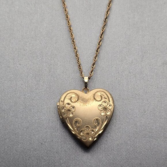 VTG Gold-Filled Engraved Floral Heart "MOM" Locket Pendant Necklace 20" - Picture 14 of 14